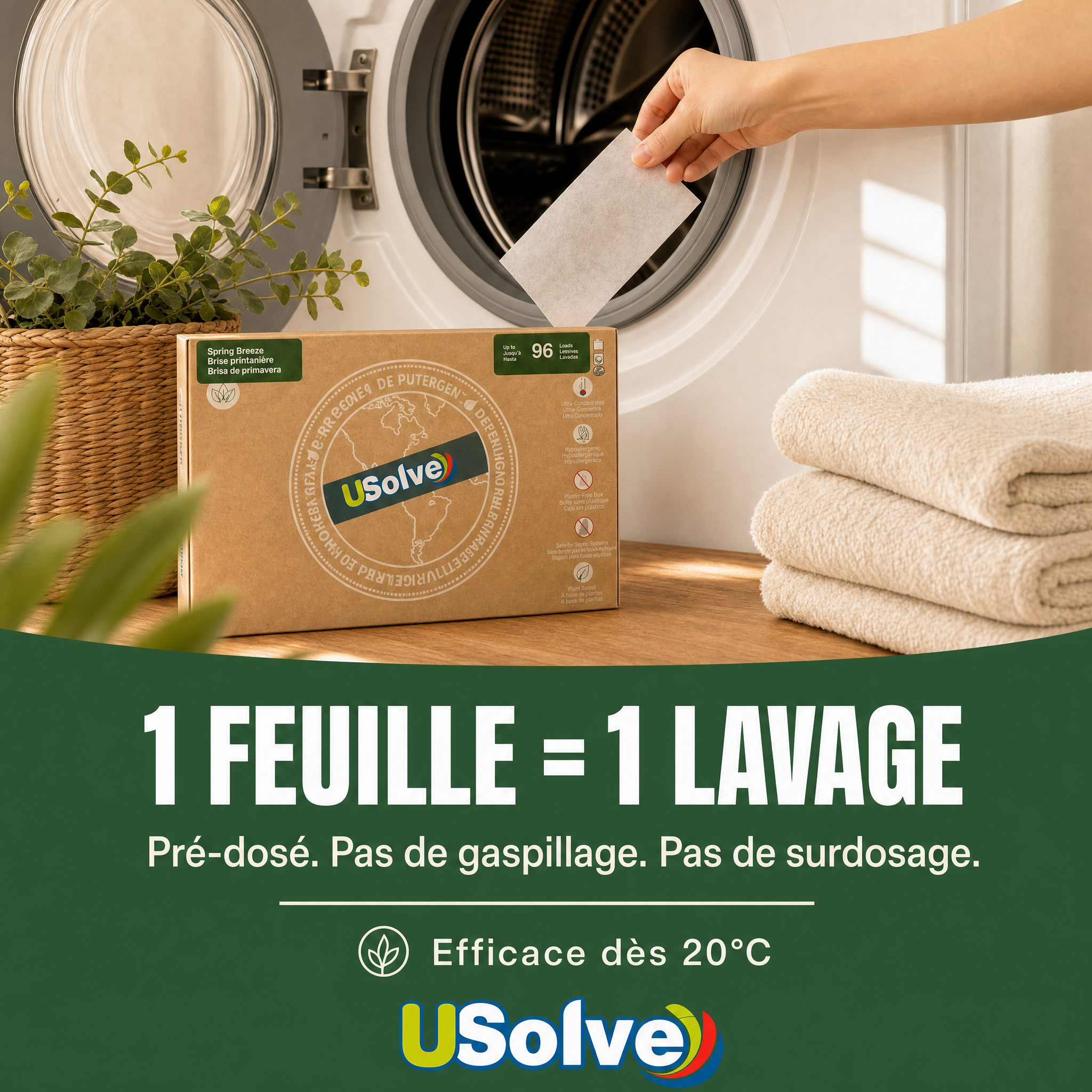 Usolve  - 96 lavages lessive en feuille